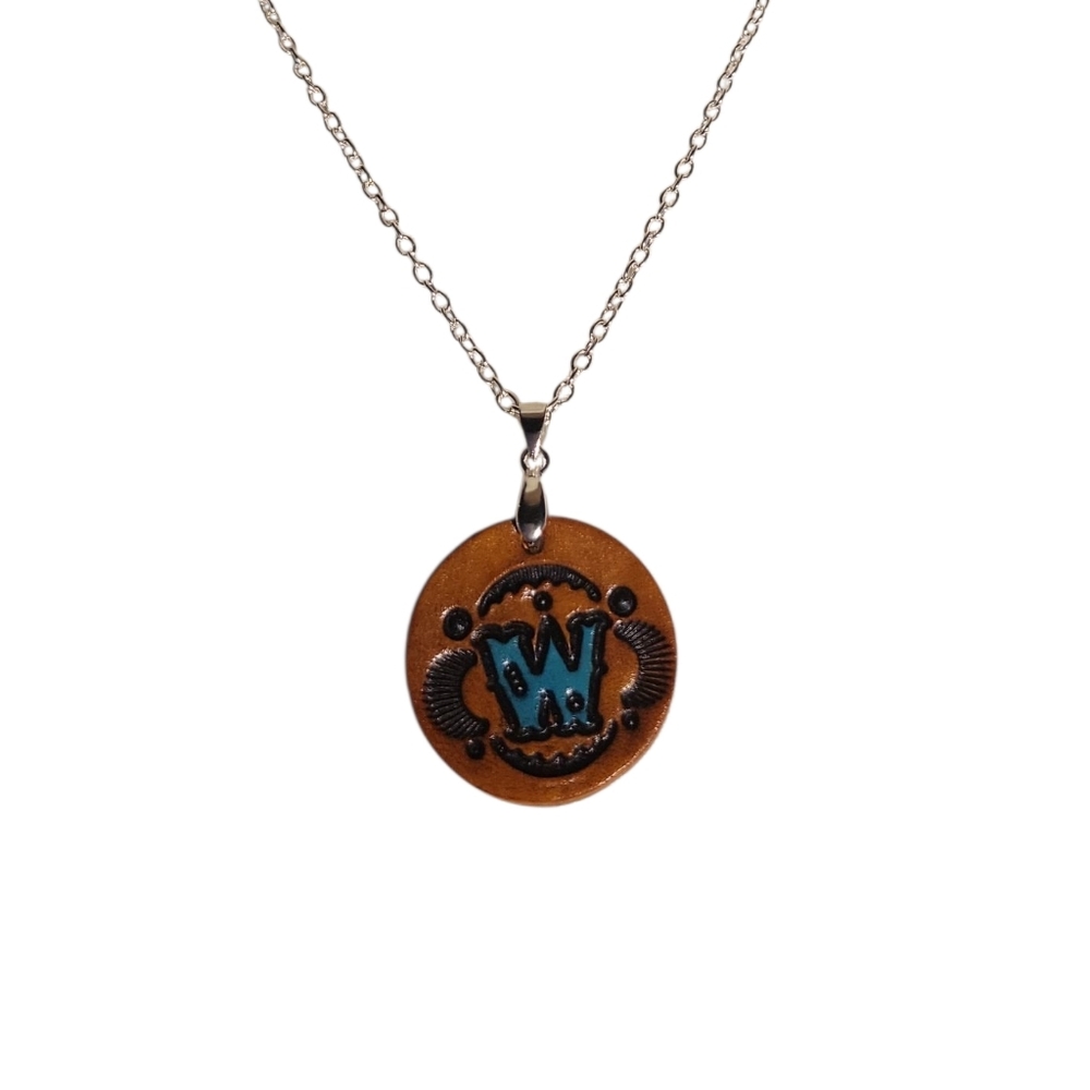 Tooled Leather Monogram Initial Letter W Necklace Handmade